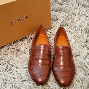 J. Crew Crocodile-Embossed Smoking Loafers. Size 7. Color: Cedar Wood
